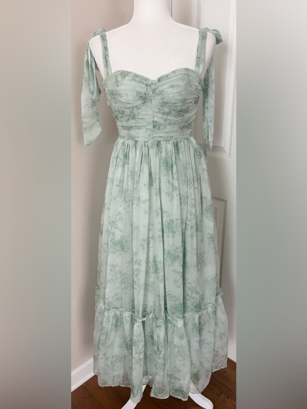 Mable Tie-Shoulder Smocked Sage Floral Maxi Dress - Picture 11 of 11